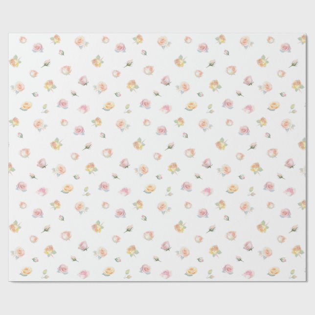 Papier Cadeau Elegant Watercolor Pastel Pink Blush Roses Pattern (Plat)