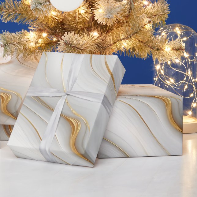 Papier Cadeau Elegant White Gray Gold Marble Pattern Design  (Vacances)