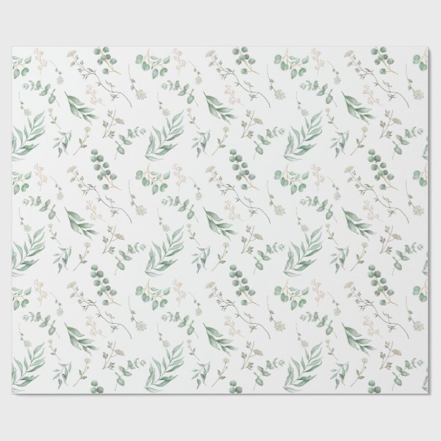 Papier Cadeau Elégante aquarelle blanche Florale Eucalyptus (Plat)