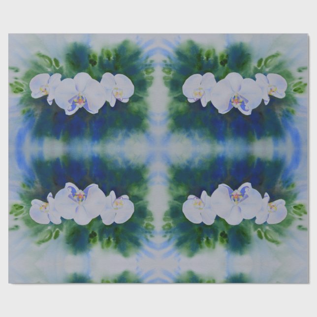 Papier Cadeau Elégante aquarelle blanche orchidées boho tropical (Plat)