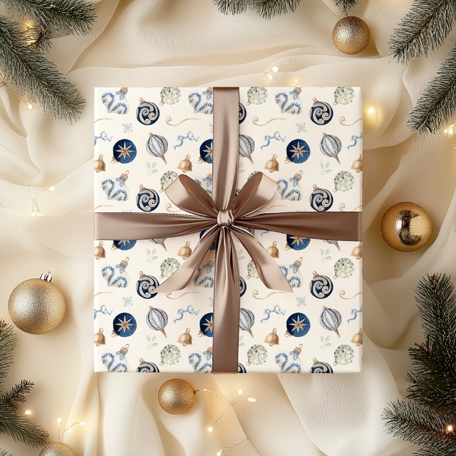 Papier Cadeau Elégante aquarelle bleu ornement de Noël (Créateur téléchargé)