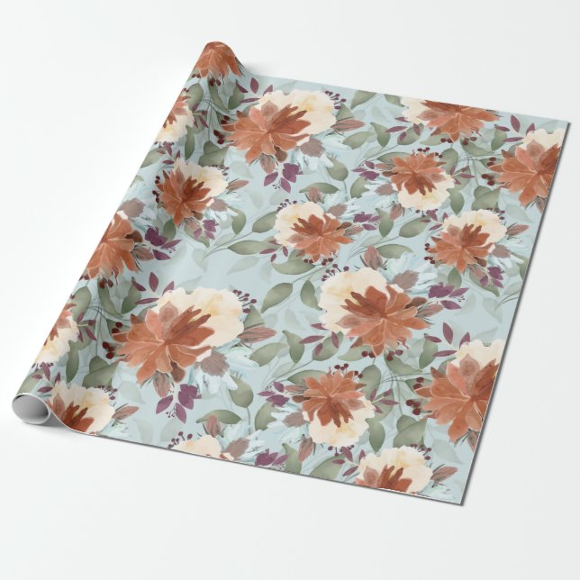 Papier Cadeau Elégante aquarelle fleurs boho pastel (Déroulé)