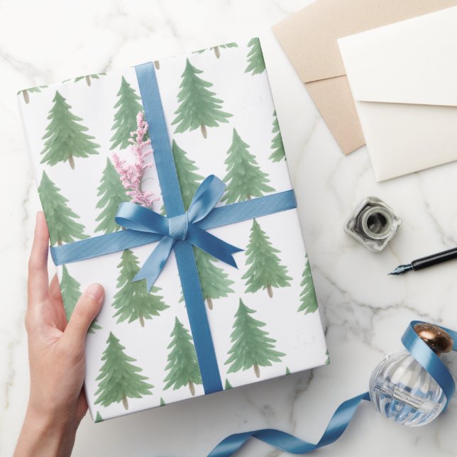 Papier Cadeau Elégante aquarelle Forêt À feuillage persistant No (Cadeaux)