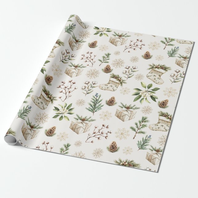 Papier Cadeau Elégante aquarelle Motif de Noël (Déroulé)