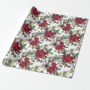Papier Cadeau Elégante aquarelle Poinsettia Motif vacances