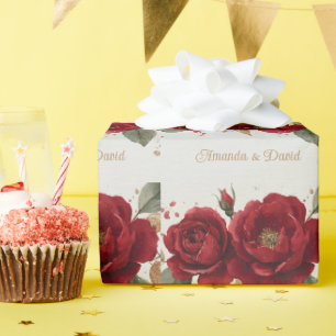 Papier Cadeau Elégante aquarelle Roses rouges avec Parties scint