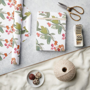 Papier Cadeau Elégante aquarelle Rouge Berry Noël Floral