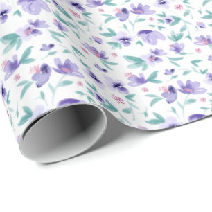 Papier Cadeau Elégante aquarelle violet ditsy motif floral