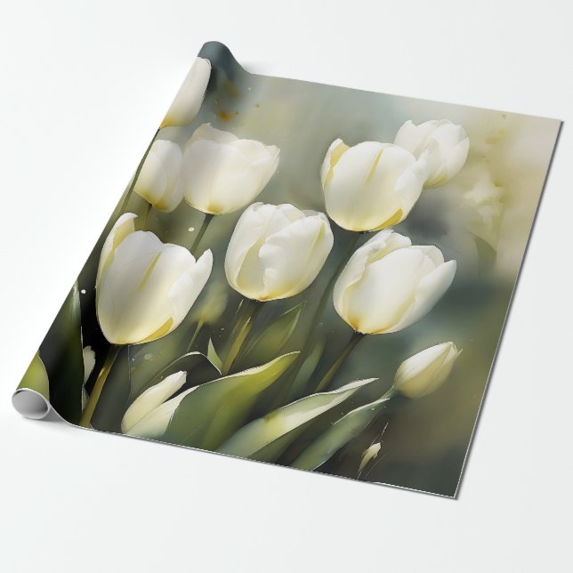 Papier Cadeau Élégante bande de tulipes blanches dans un jardin  (Déroulé)