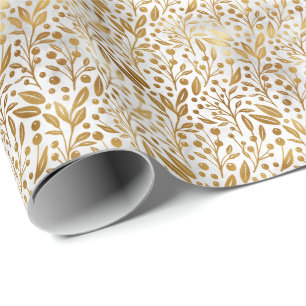Papier Cadeau Élégante Botanique Faux Foil   Noël