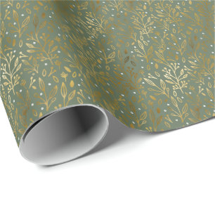 Papier Cadeau Élégante Botanique Faux Foil   Noël