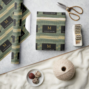 Papier Cadeau Élégante brosse verte avec or et noir