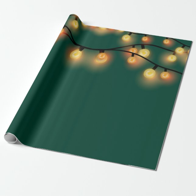 Papier Cadeau Élégante Chaîne Lights Green Holiday (Déroulé)