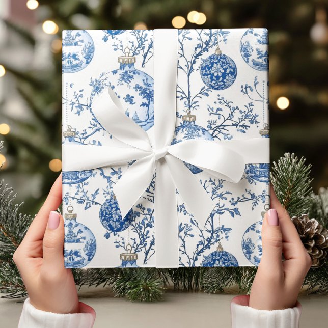 Papier Cadeau Élégante Chinoiserie Bleu & Blanc Ornement (Créateur téléchargé)