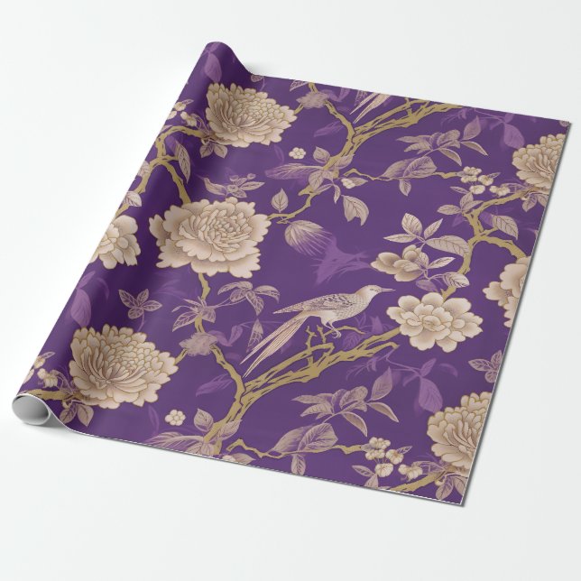 Papier Cadeau Élégante chinoiserie violette (Déroulé)