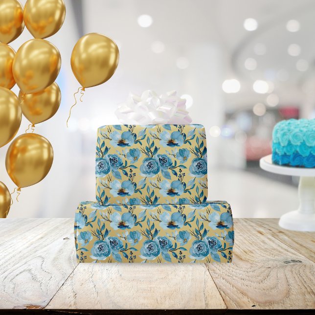 Papier Cadeau Elégante couleur or bleu bleu doré (Créateur téléchargé)