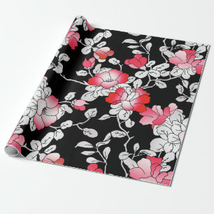 Papier Cadeau Élégante découpage rouge blanc noir floral