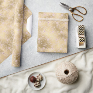 Papier Cadeau Elégante dentelle florale rose et or