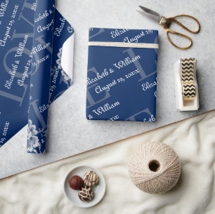 Papier Cadeau Elégante dentelle florale sur Mariage bleu marine