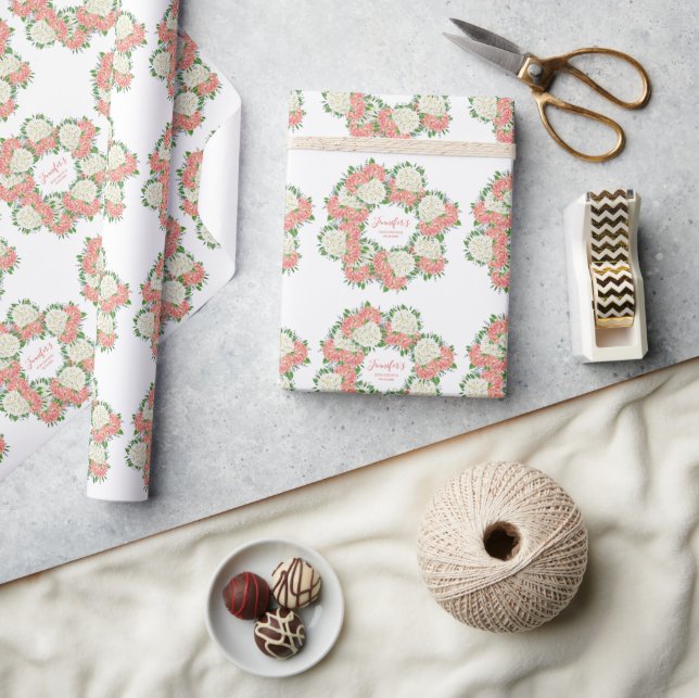 Papier Cadeau Élégante Fête de Naissance Hydrangea Rose Eté Prin (Artisanat)