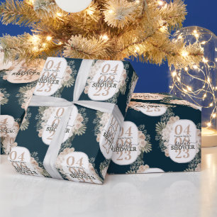 Papier Cadeau Elégante Fête des mariées à cadre floral bleu mari