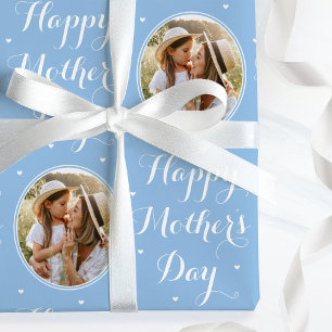 Papier Cadeau Élégante Fête des Mères Photo Personnalisée Bleu B