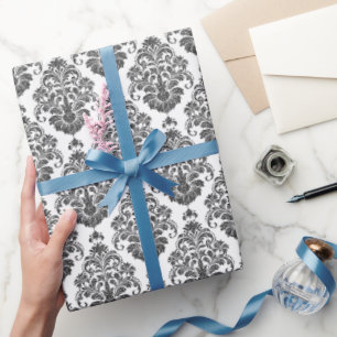 Papier Cadeau élégante fête noire blanche Damask