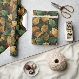 Papier Cadeau Élégante feuille de chute vert jaune orange de sai