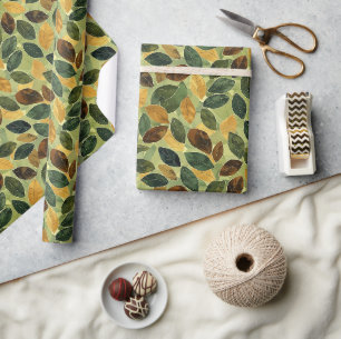 Papier Cadeau Élégante feuille de chute vert jaune orange de sai