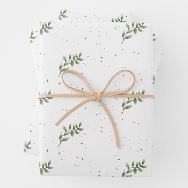 Papier Cadeau Elégante feuille de Noël Aquarelle verte (En situation)