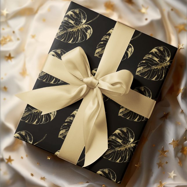 Papier Cadeau Elégante feuille noire et or (Créateur téléchargé)