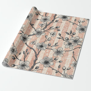 Papier Cadeau Elégante Fleur de Cerise Sakura - Rose & Blanc