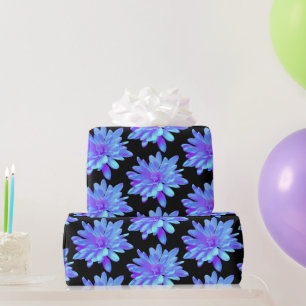 Papier Cadeau Élégante fleur florale violette bleu