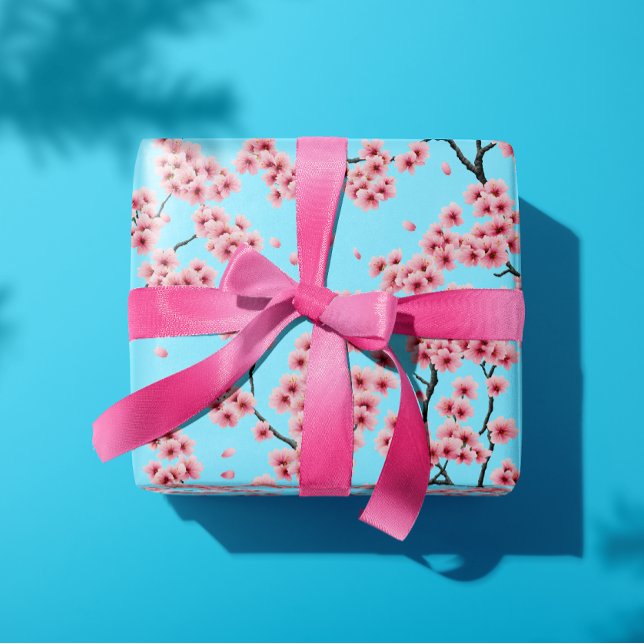 Papier Cadeau Élégante fleurs de cerise rose sur le ciel bleu No (https://www.zazzle.com/elegant_pink_cherry_blossoms_sky_blue_christmas_wrapping_paper-25631112074814)