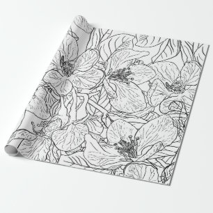 Papier Cadeau Elégante floraison de cerisiers Design noir blanc