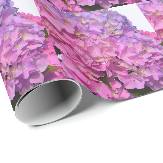Papier Cadeau Elégante florales violettes roses hydrangées (Coin rond)