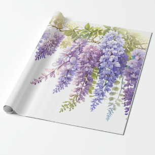 Papier Cadeau Elégante glycine d'aquarelle violette bleu floral