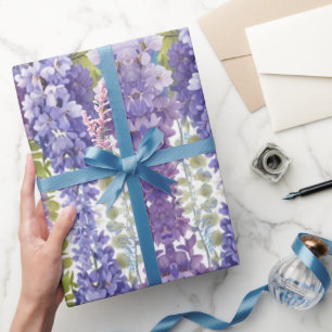 Papier Cadeau Elégante glycine d'aquarelle violette bleu floral