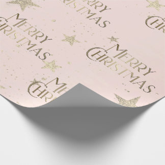 Papier Cadeau Elégante Gold Stars Joyeux Noël rose
