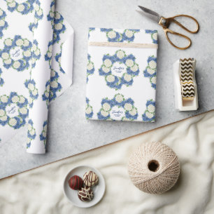 Papier Cadeau Élégante Hydrangea Bleue Fête de Naissance Été Pri