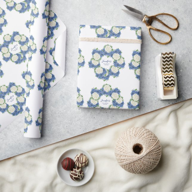 Papier Cadeau Élégante Hydrangea Bleue Fête de Naissance Été Pri (Artisanat)