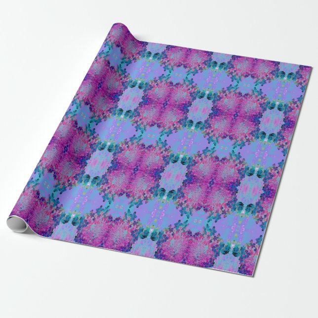 Papier Cadeau Élégante Hydrangea Limelight Bleu foncé et Magenta (Déroulé)