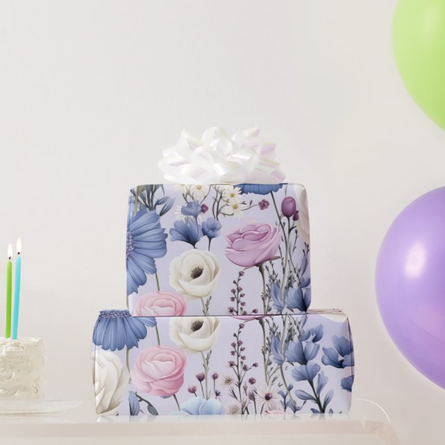 Papier Cadeau Elégante Lavande Bleu Fleur Jardin Floral (Cadeaux de fête)