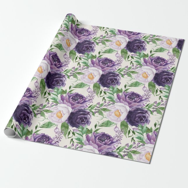 Papier Cadeau Élégante Lavande violette Flore Verdure Botanique (Déroulé)
