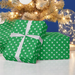 Papier Cadeau Elégante lettre initiale monogramme vert blanc pe
