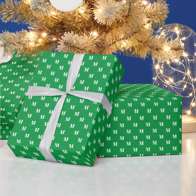 Papier Cadeau Elégante lettre initiale monogramme vert blanc per (Vacances)