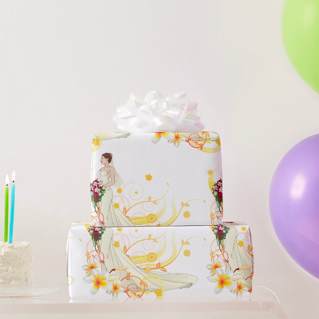 Papier Cadeau Élégante mariée florale Conception Mariage romanti (Créateur téléchargé)