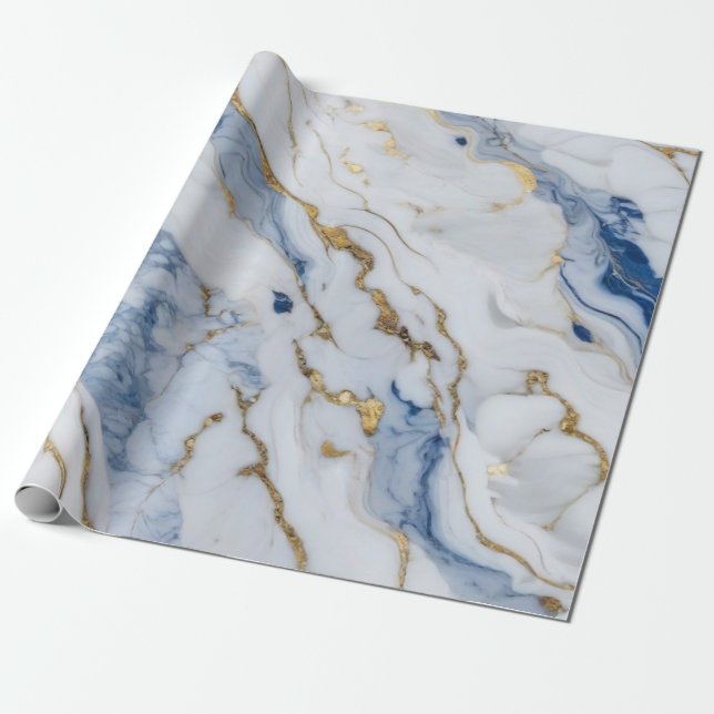 Papier Cadeau Elégante motif en granit bleu blanc (Déroulé)