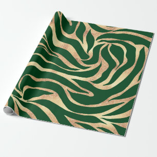 Papier Cadeau Elégante Parties scintillant d'or Zebra Green Post