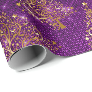 Papier Cadeau Élégante Parties scintillant dorée violette Mot